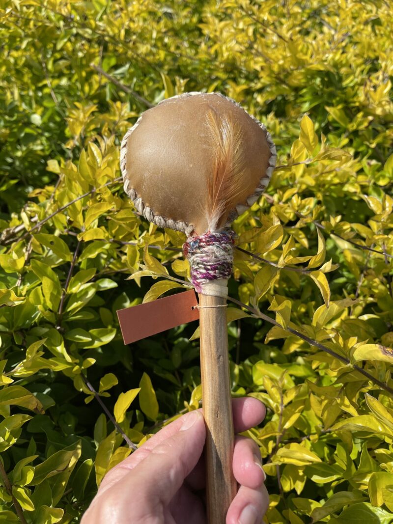 THIS IS Ceremonial Goat Hide Rattle with Amethyst (30cm)