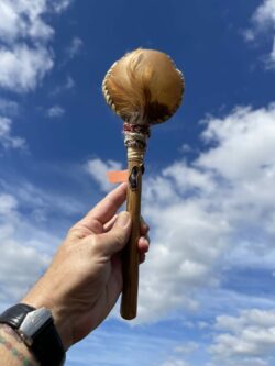 THIS IS Ceremonial Goat Hide Rattle with Amethyst (30cm)