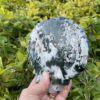 This is Mystical Stonehenge Moss Agate Green Man Carving (779g)