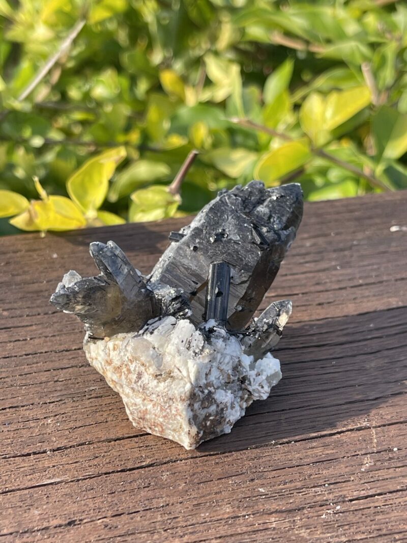 This is Mysterious Dark Smoky Quartz with Black Tourmaline (76g)