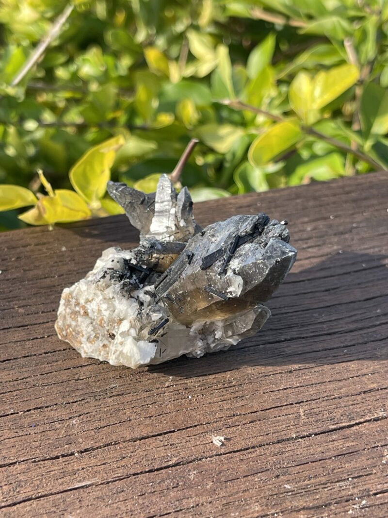 This is Mysterious Dark Smoky Quartz with Black Tourmaline (76g)