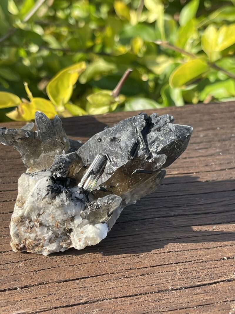 This is Mysterious Dark Smoky Quartz with Black Tourmaline (76g)