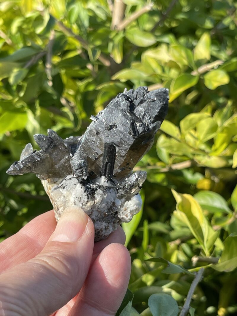 This is Mysterious Dark Smoky Quartz with Black Tourmaline (76g)