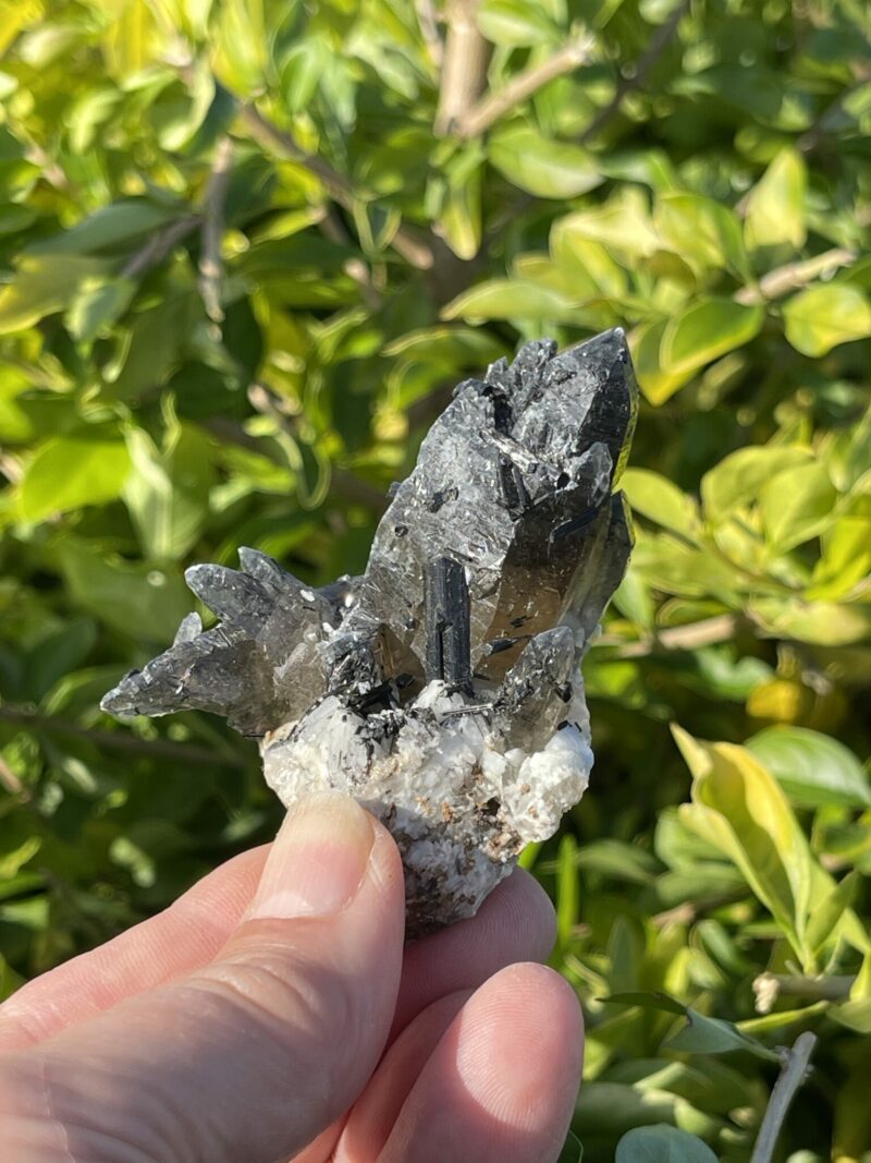 This is Mysterious Dark Smoky Quartz with Black Tourmaline (76g)