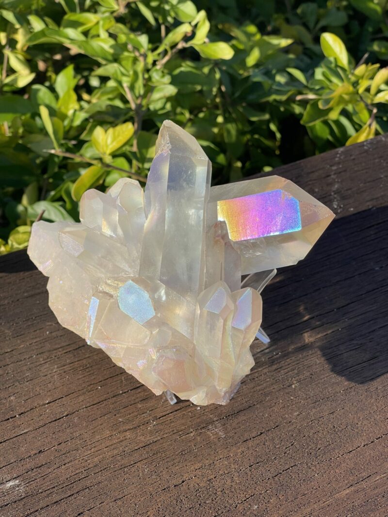 this is Celestial Angel Aura Quartz Cluster: 770g of Divine Connection and Spiritual Mastery"