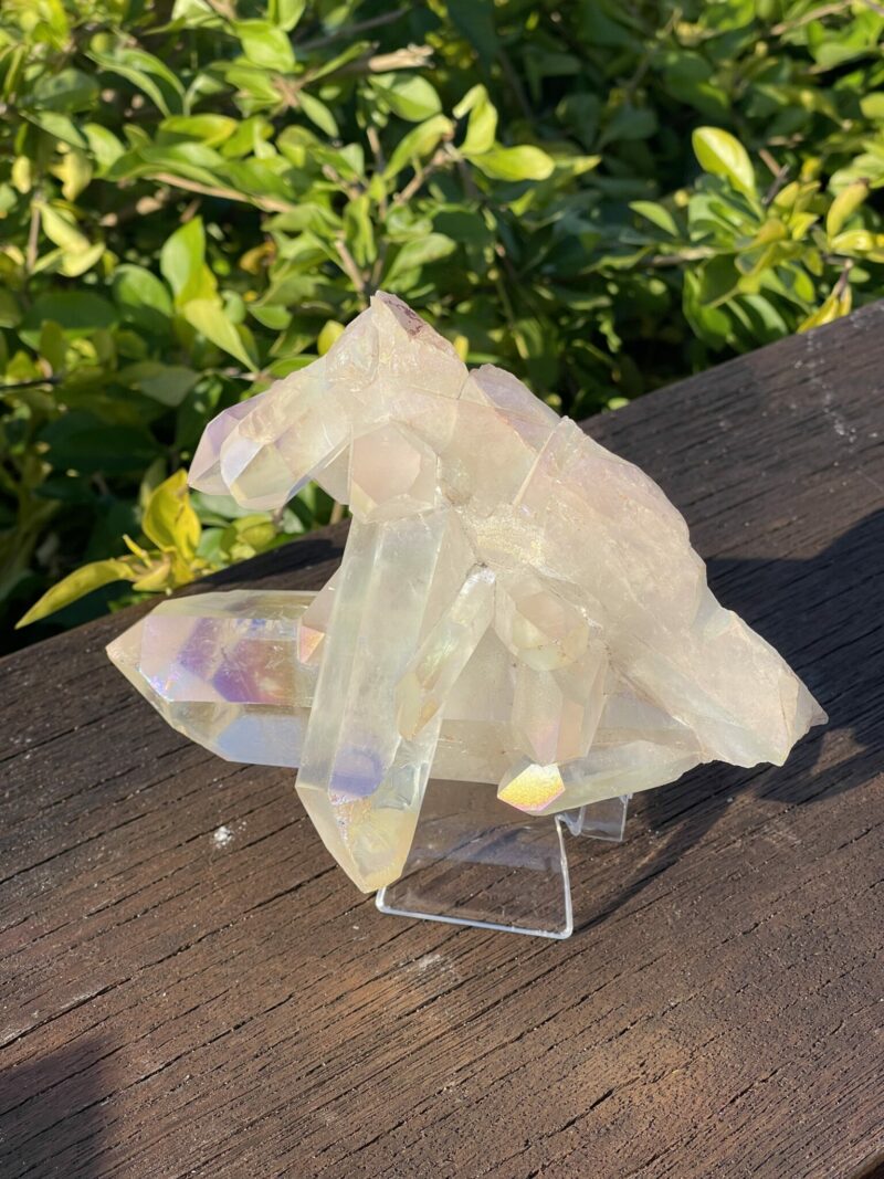 this is Celestial Angel Aura Quartz Cluster: 770g of Divine Connection and Spiritual Mastery"