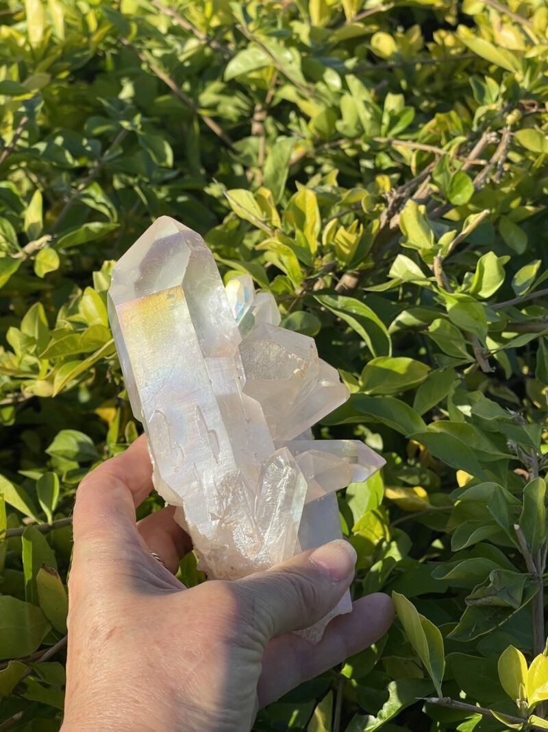 this is Celestial Angel Aura Quartz Cluster: 770g of Divine Connection and Spiritual Mastery"