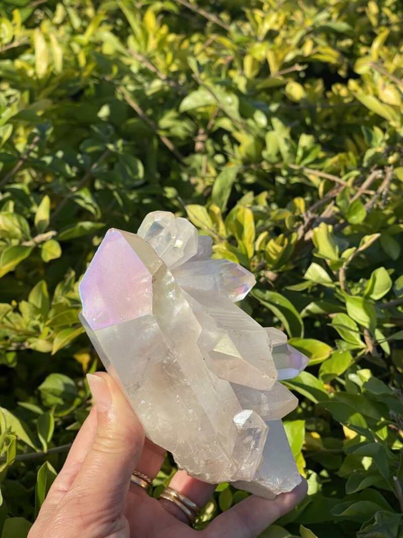 this is Celestial Angel Aura Quartz Cluster: 770g of Divine Connection and Spiritual Mastery"