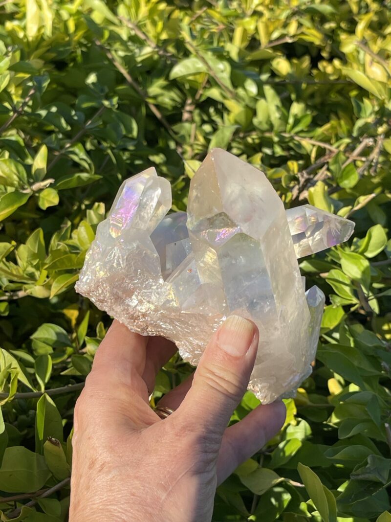 this is Celestial Angel Aura Quartz Cluster: 770g of Divine Connection and Spiritual Mastery"