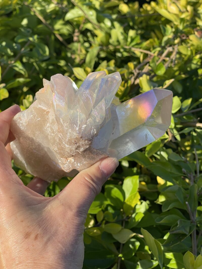 this is Celestial Angel Aura Quartz Cluster: 770g of Divine Connection and Spiritual Mastery"