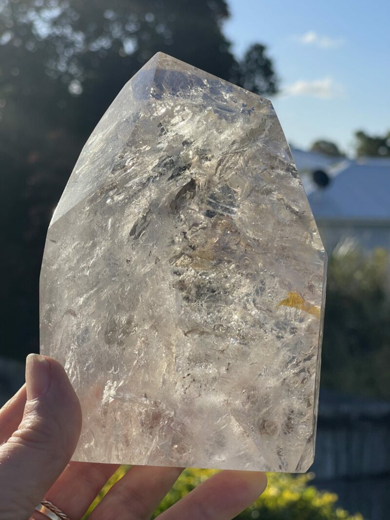 this is Mesmerizing Polished Elestial Magic Clear Quartz: 1.1kg of Spiritual Insight and Amplified Energy