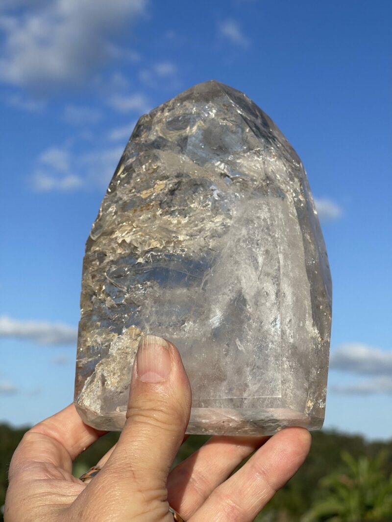 this is Mesmerizing Polished Elestial Magic Clear Quartz: 1.1kg of Spiritual Insight and Amplified Energy