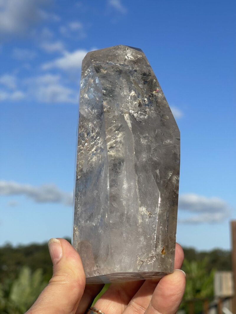 this is Mesmerizing Polished Elestial Magic Clear Quartz: 1.1kg of Spiritual Insight and Amplified Energy