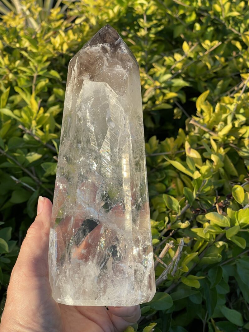 This is Beautiful Channeling Clear Quartz with Smoky Top 1.49kg of Spiritual Guidance and Grounded Clarity