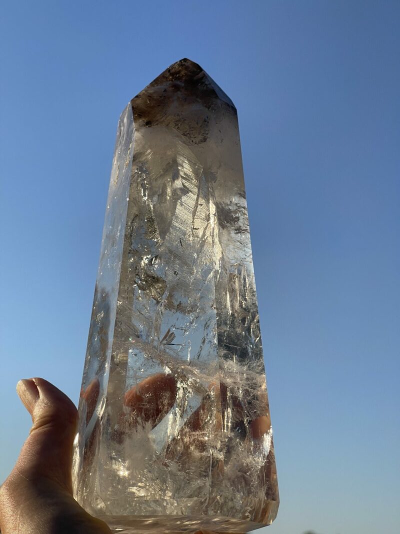 This is Beautiful Channeling Clear Quartz with Smoky Top 1.49kg of Spiritual Guidance and Grounded Clarity