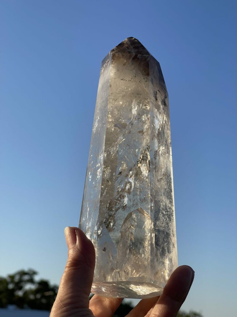 This is Beautiful Channeling Clear Quartz with Smoky Top 1.49kg of Spiritual Guidance and Grounded Clarity