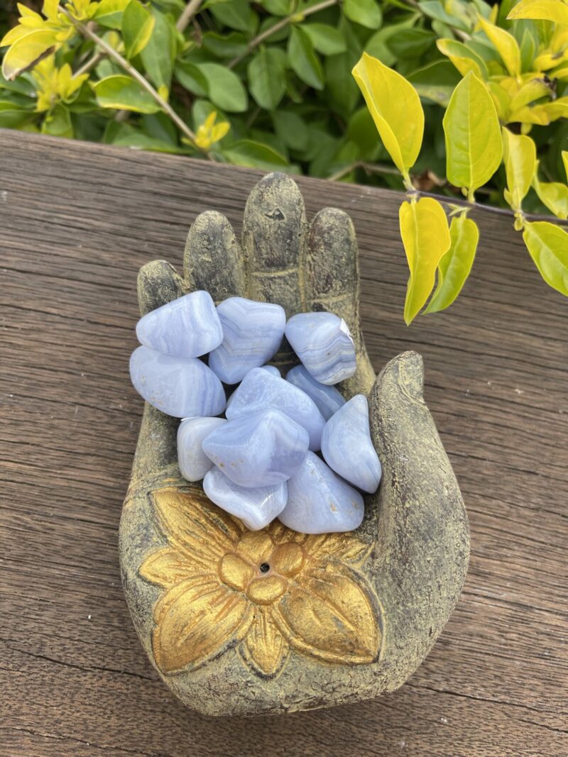 This is Serene Communication: Set of 3 Medium Blue Lace Agate Tumblers for Calm and Clarity