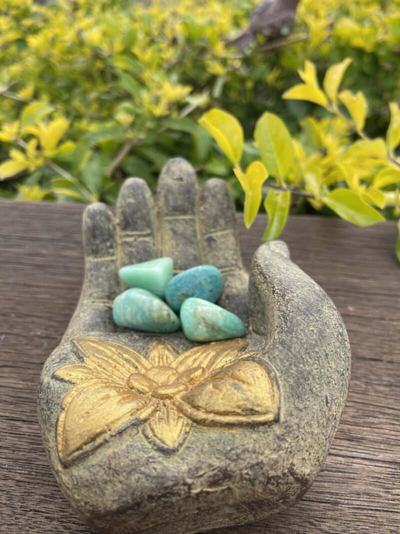 This is Calming Clarity: 4-Pack Small Amazonite Tumblers for Emotional Balance and Soothing Communication