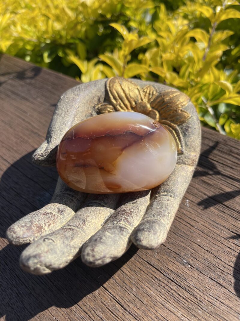 This is Dynamic Carnelian Palm Stone for Passion