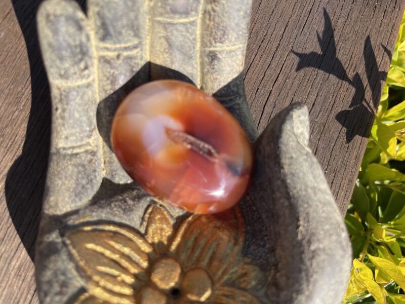 This is Carnelian Palm Stone for Motivation and Joy