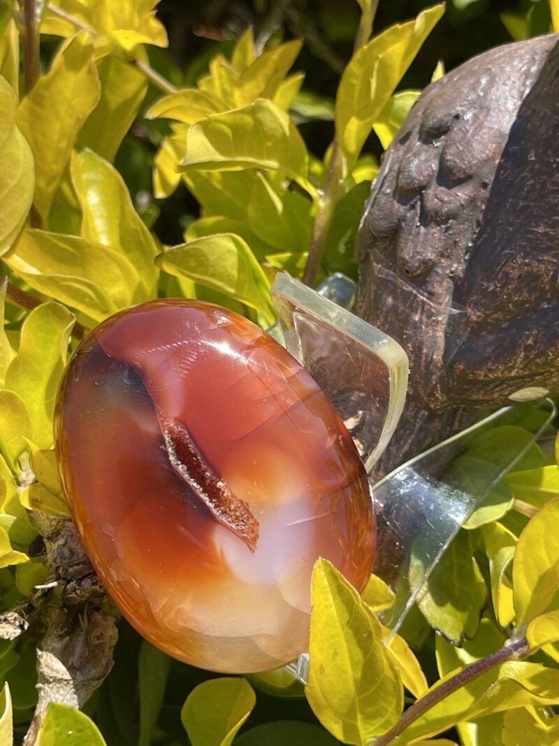 This is Carnelian Palm Stone for Motivation and Joy