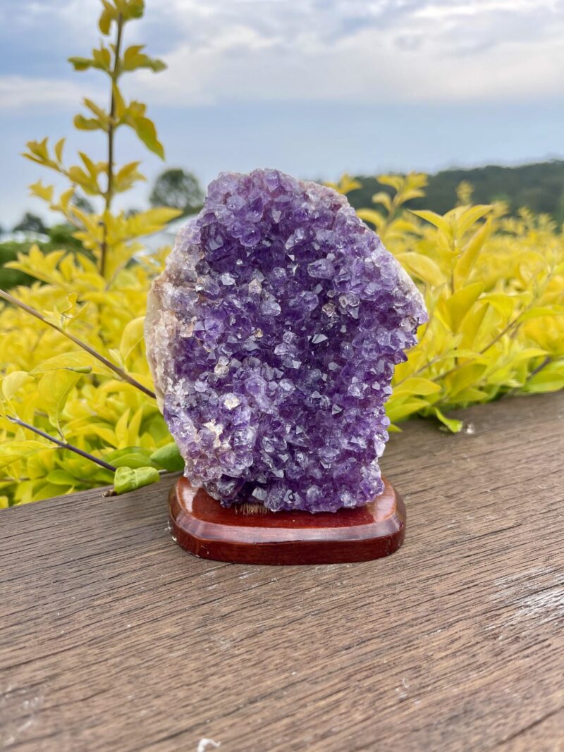 This is Amethyst Cluster on Stand for Protection and Spiritual Balance