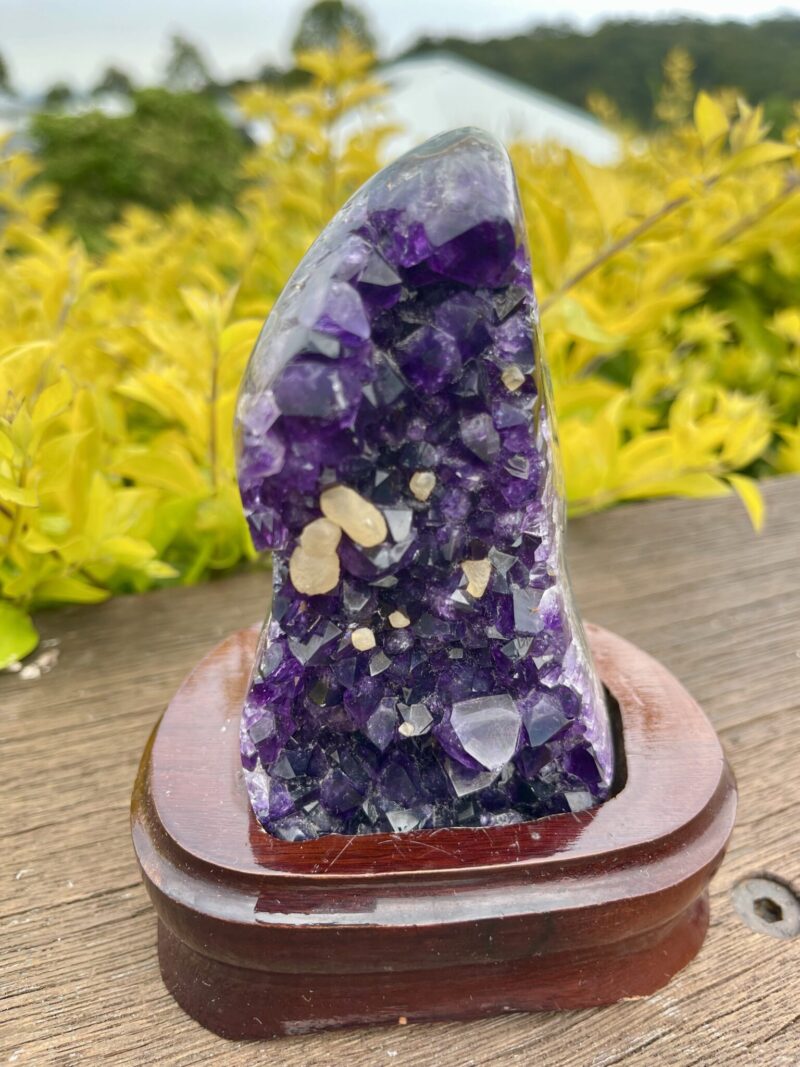 This is Deep Amethyst Cluster for Spiritual Protection on Stand