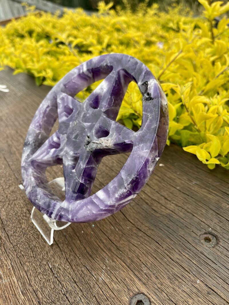 This is Chevron Amethyst Carved Pentacle for Protection 