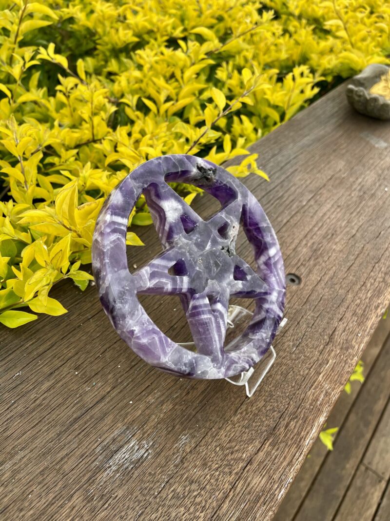 This is Chevron Amethyst Carved Pentacle for Protection 