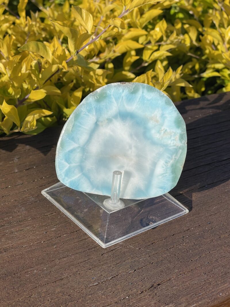 This is Beautiful Larimar Plate – A Stone of Serenity and TranquilityLarimar - Polished slice We looooooove it!