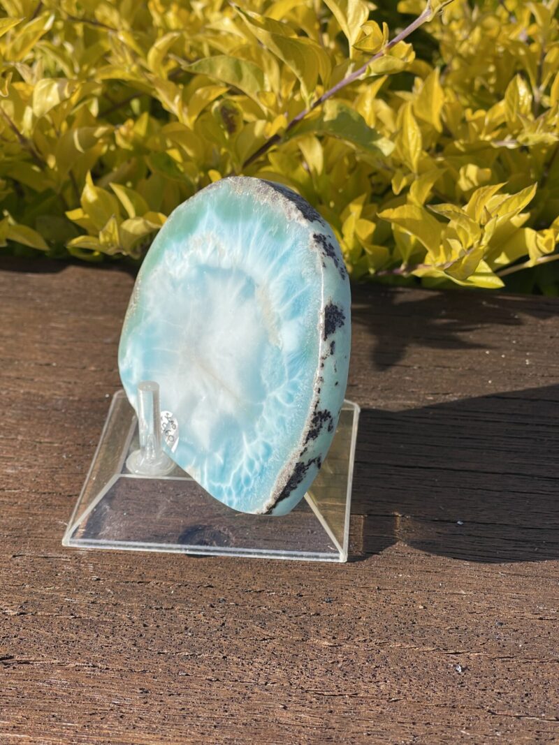 This is Beautiful Larimar Plate – A Stone of Serenity and TranquilityLarimar - Polished slice We looooooove it!