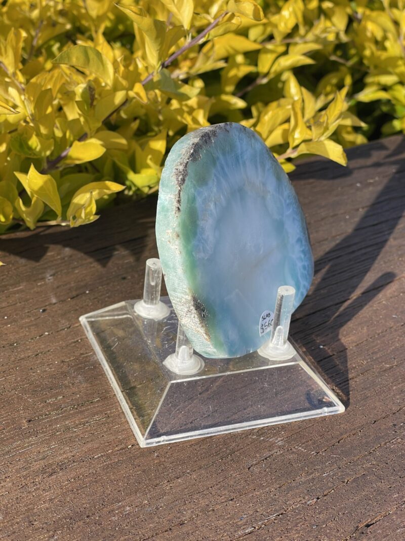 This is Beautiful Larimar Plate – A Stone of Serenity and TranquilityLarimar - Polished slice We looooooove it!