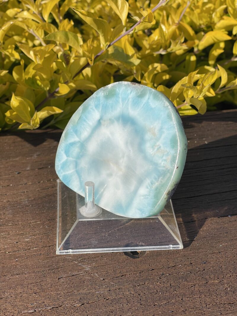 This is Beautiful Larimar Plate – A Stone of Serenity and TranquilityLarimar - Polished slice We looooooove it!