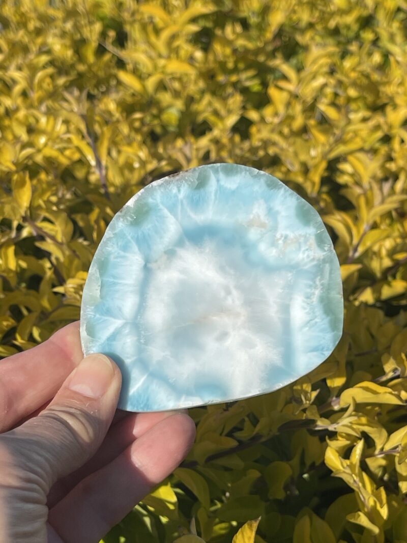 This is Beautiful Larimar Plate – A Stone of Serenity and TranquilityLarimar - Polished slice We looooooove it!