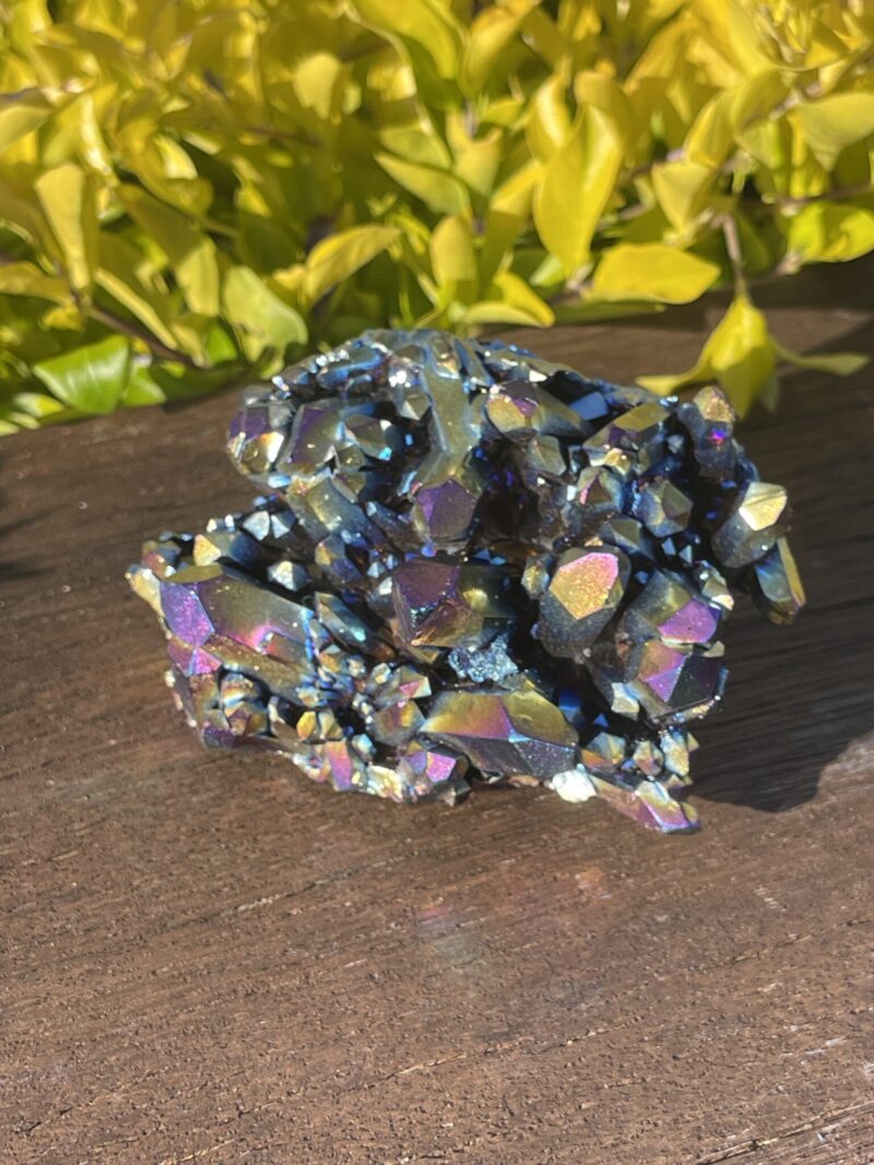 This is Vibrant Titanium Aura Quartz Cluster for Energy and Clarity