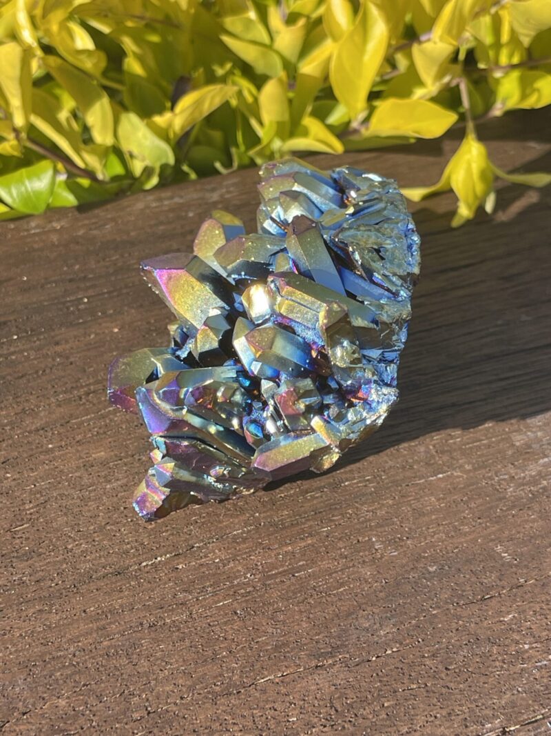 This is Vibrant Titanium Aura Quartz Cluster for Energy and Clarity