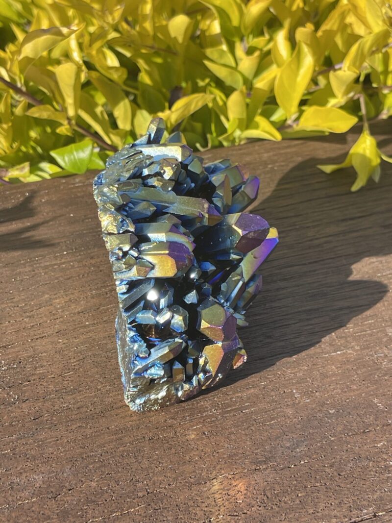 This is Vibrant Titanium Aura Quartz Cluster for Energy and Clarity