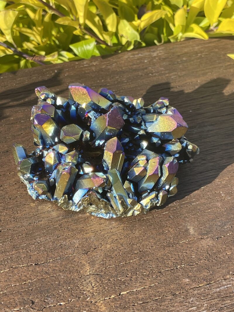 This is Vibrant Titanium Aura Quartz Cluster for Energy and Clarity