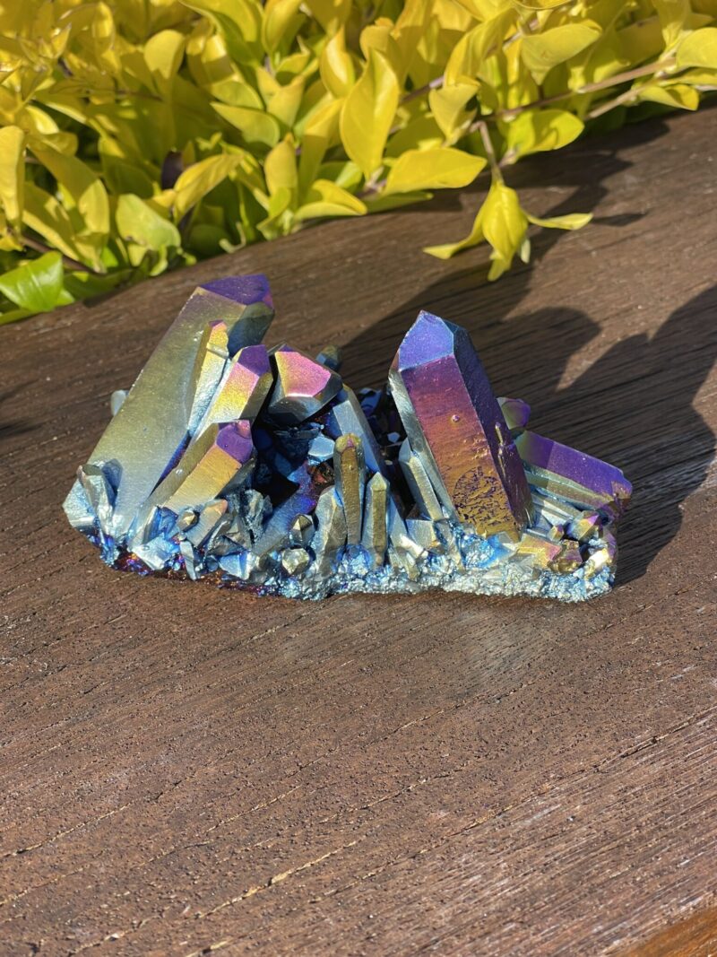 This is Rainbow Titanium Aura Quartz Cluster for Spiritual Protection