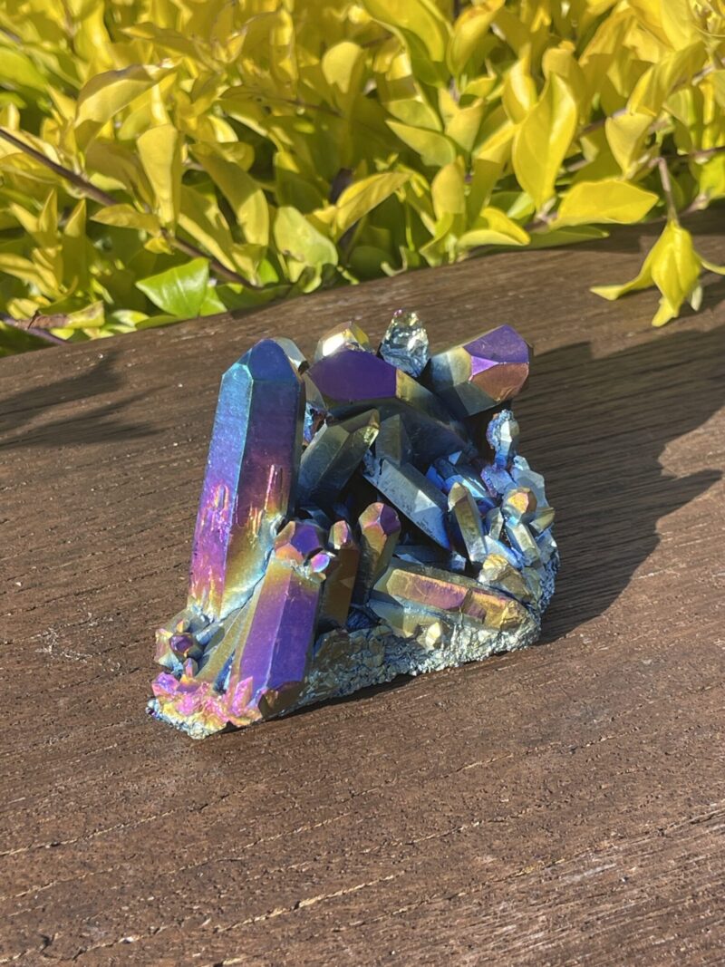 This is Rainbow Titanium Aura Quartz Cluster for Spiritual Protection