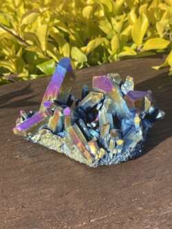 This is Rainbow Titanium Aura Quartz Cluster for Spiritual Protection