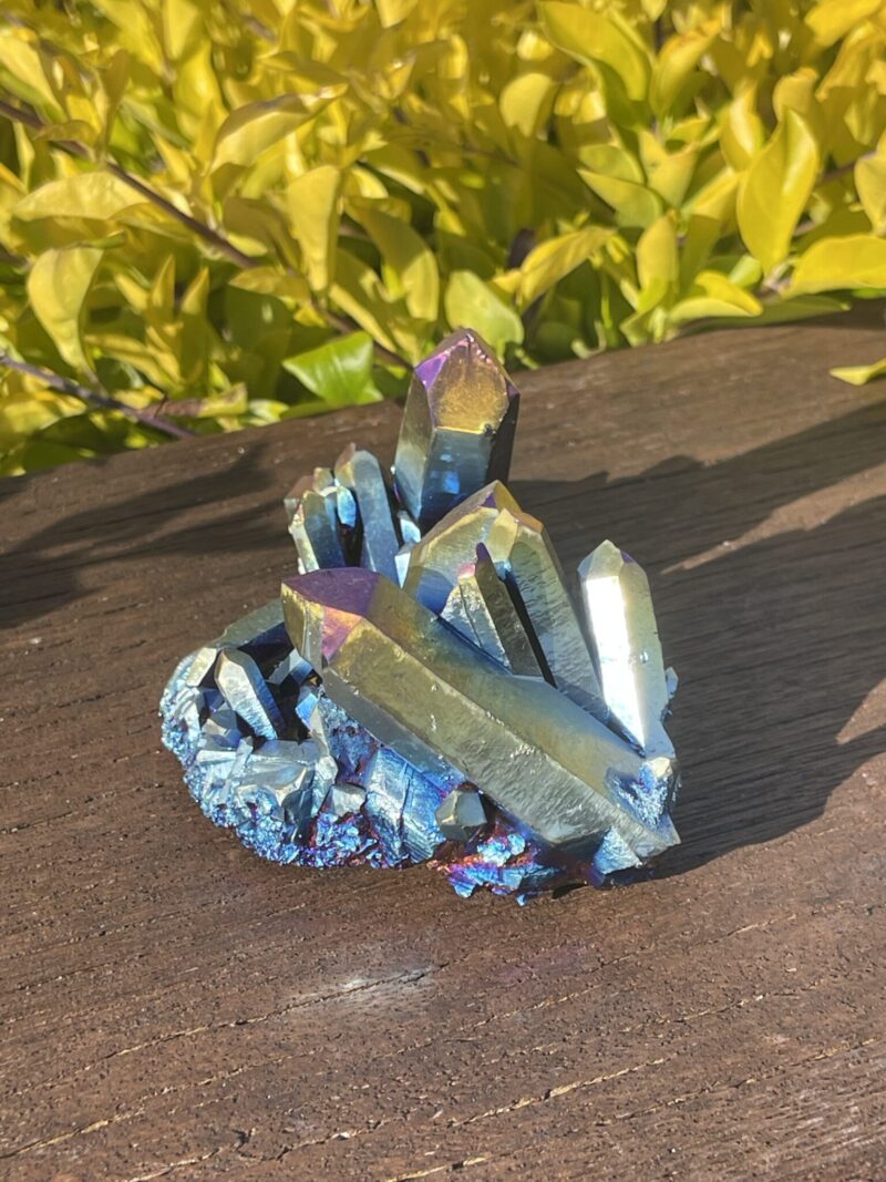 This is Rainbow Titanium Aura Quartz Cluster for Spiritual Protection