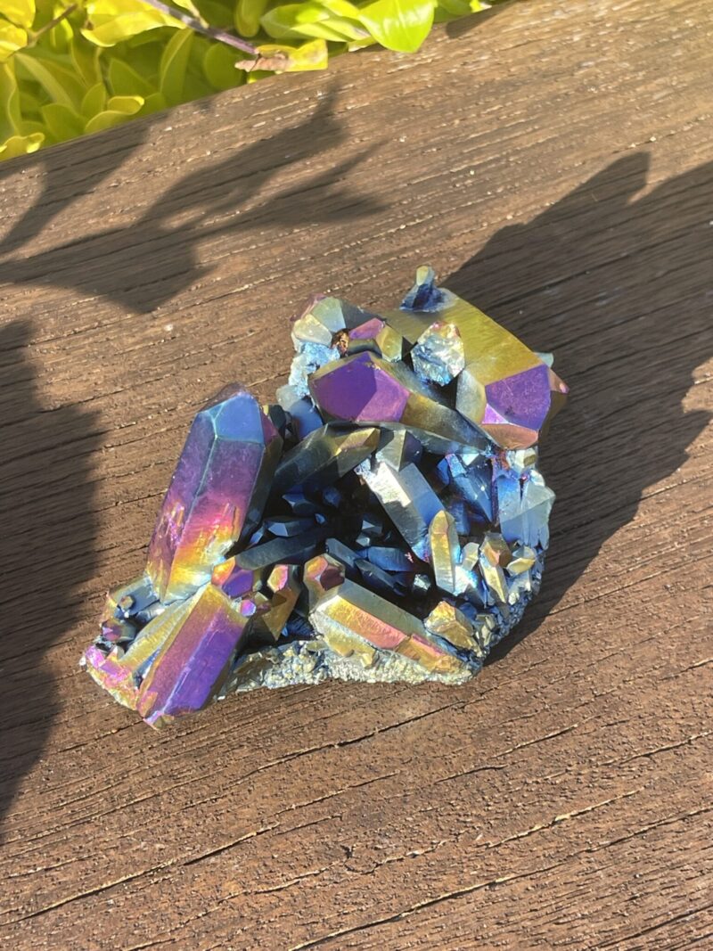 This is Rainbow Titanium Aura Quartz Cluster for Spiritual Protection