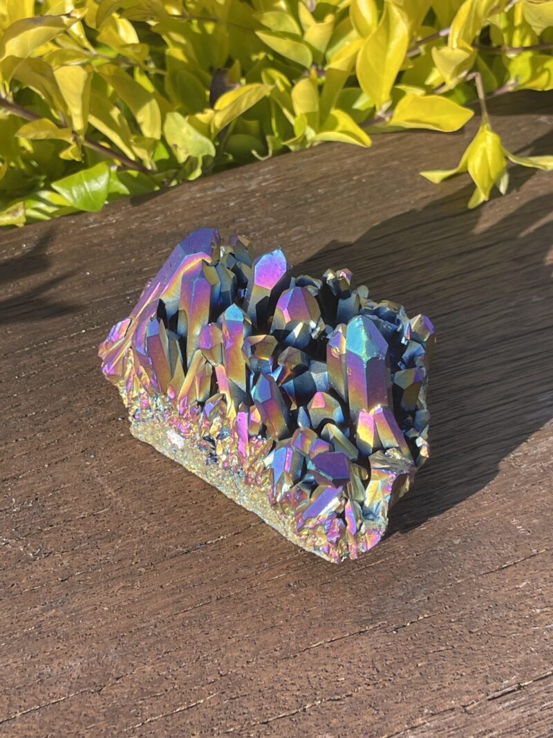 This is Radiant Titanium Aura Quartz Cluster for Chakra Alignment