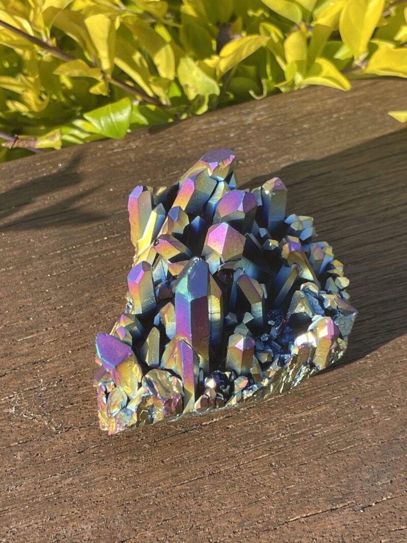 This is Radiant Titanium Aura Quartz Cluster for Chakra Alignment