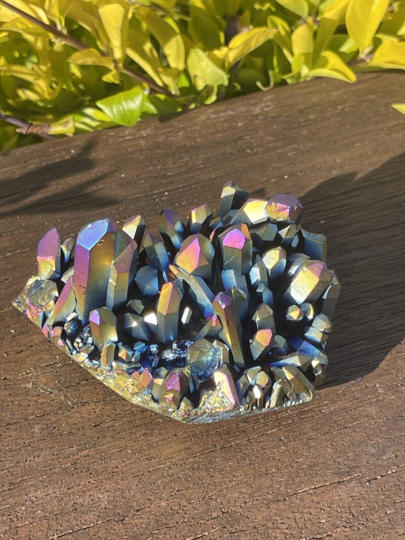 This is Radiant Titanium Aura Quartz Cluster for Chakra Alignment