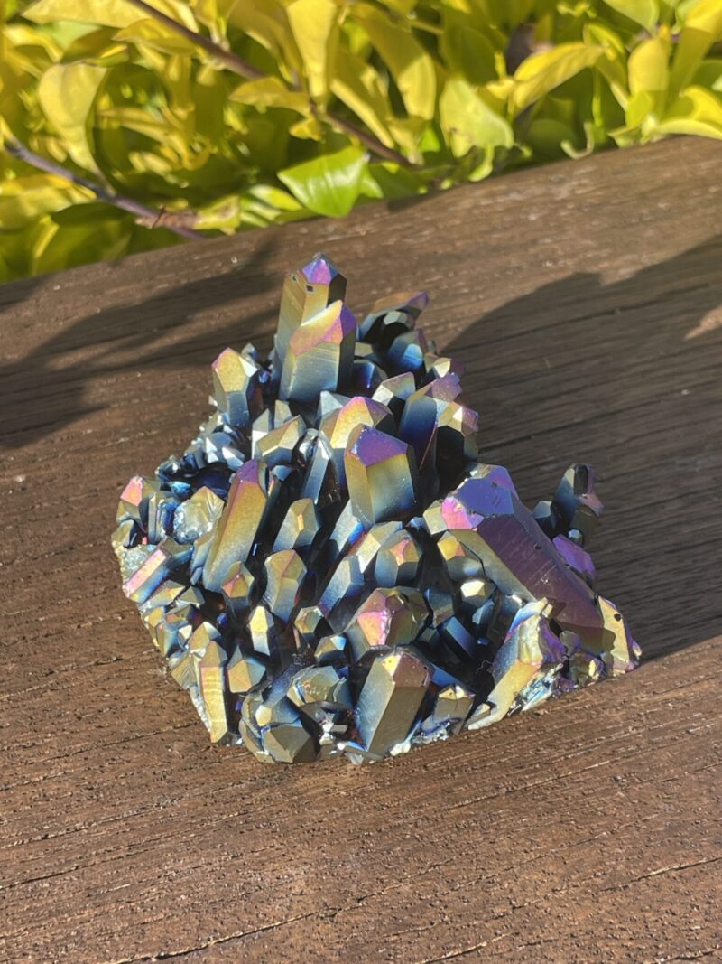 This is Radiant Titanium Aura Quartz Cluster for Chakra Alignment