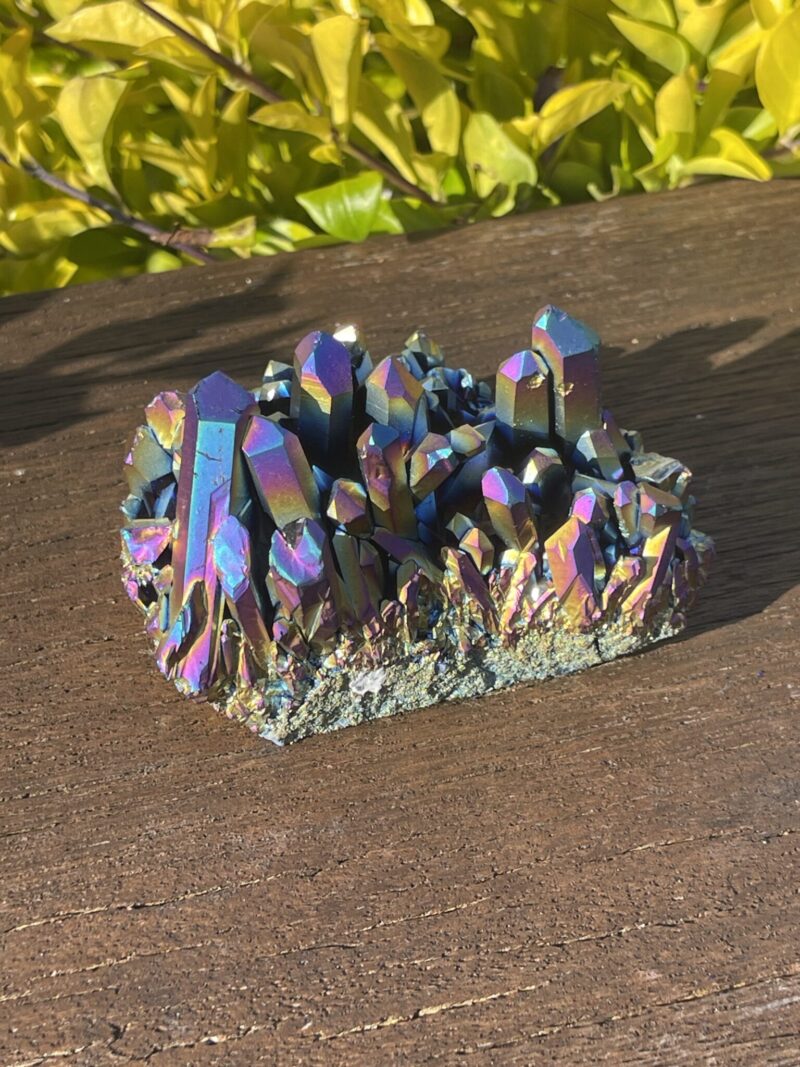 This is Radiant Titanium Aura Quartz Cluster for Chakra Alignment