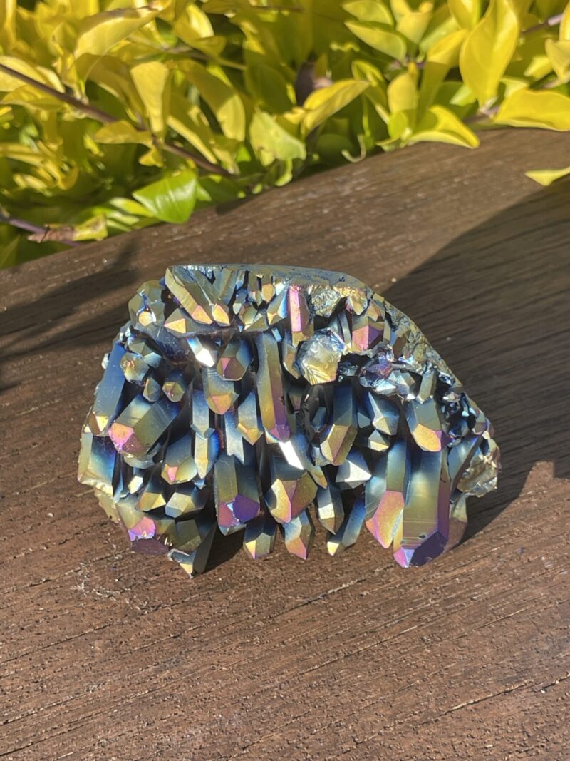 This is Radiant Titanium Aura Quartz Cluster for Chakra Alignment