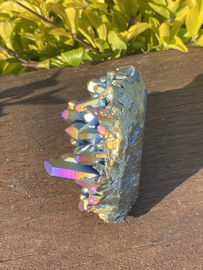 This is Radiant Titanium Aura Quartz Cluster for Chakra Alignment